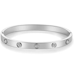 Screw Cubic Zirconia Silver Stainless Steel Openable Kada For Women