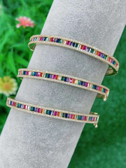 Copper Cubic Zirconia Crystal Rainbow Baguette Cuff Kada Bangle For Women