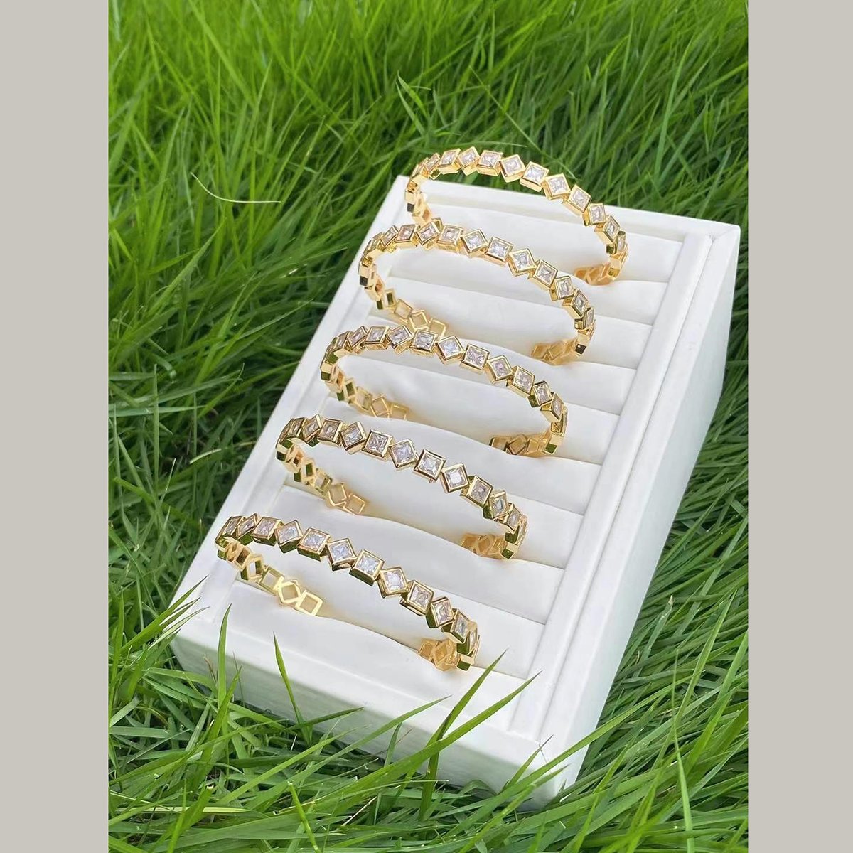 Square Gold American Diamond Crystal Cuff Kada Bangle For Women