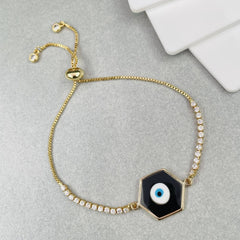 Enamel Black Gold Evil Eye Hexagon Charms Slider Bracelet Girls