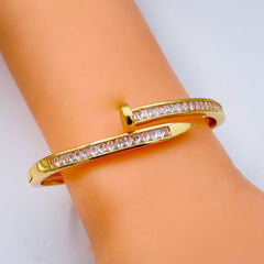 Nail Gothic Copper Baguette Cubic Zirconia Gold Bangle Kada Women