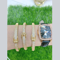 Belt Buckle Gold Copper American Diamonds Openable Kada Bangle For Women