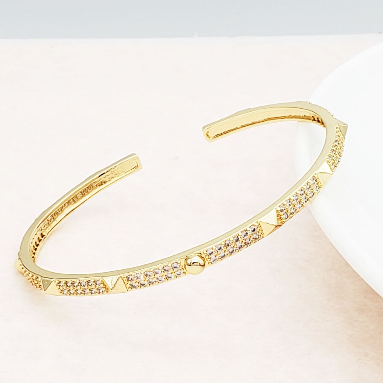 Poky Half Gold Copper American Diamonds Adjustable Cuff Kada Bangle For Women