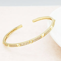 Poky Half Gold Copper American Diamonds Adjustable Cuff Kada Bangle For Women