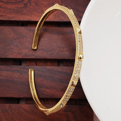 Poky Half Gold Copper American Diamonds Adjustable Cuff Kada Bangle For Women