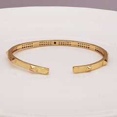 Poky Half Gold Copper American Diamonds Adjustable Cuff Kada Bangle For Women