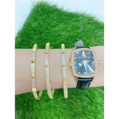 Poky Half Gold Copper American Diamonds Adjustable Cuff Kada Bangle For Women