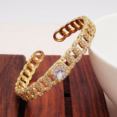 Curb Princess Cut Solitaire Copper American Diamond Cuff Kada For Women