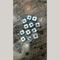 Evil Eye Flower Black Silver American Diamond Copper Centre Pcs For Women