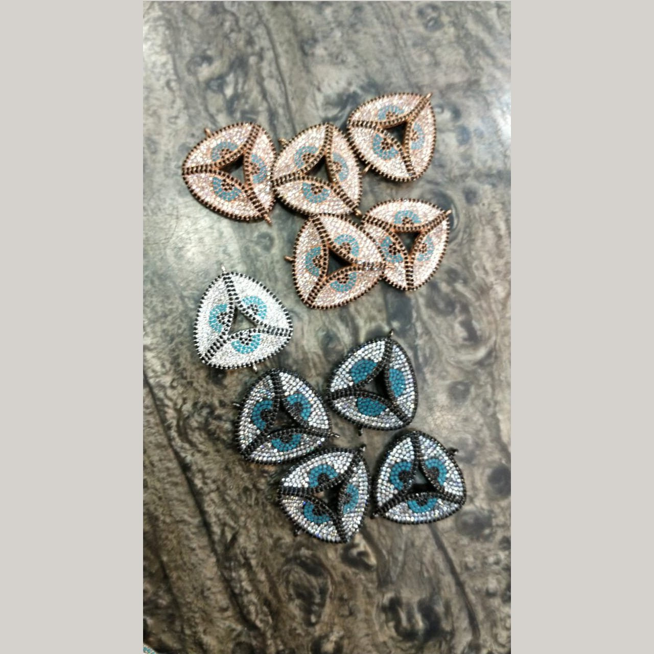 Triangle Evil Eye Gold Blue American Diamond Crystal Centre Pcs For Women