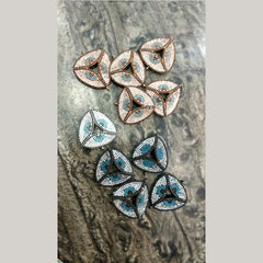 Triangle Evil Eye Gold Blue American Diamond Crystal Centre Pcs For Women