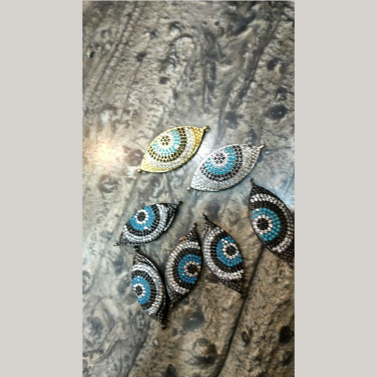 Evil Eye Leaf Silver American Diamond Crystal Centre Pcs For Women