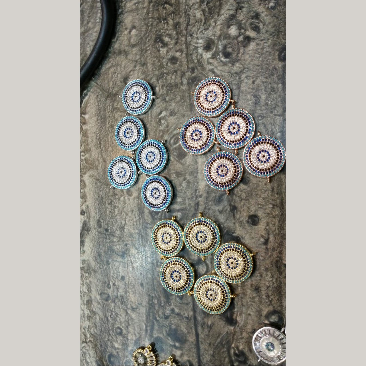 Evil Eye Round Gold Blue American Diamond Crystal Centre Pcs For Women