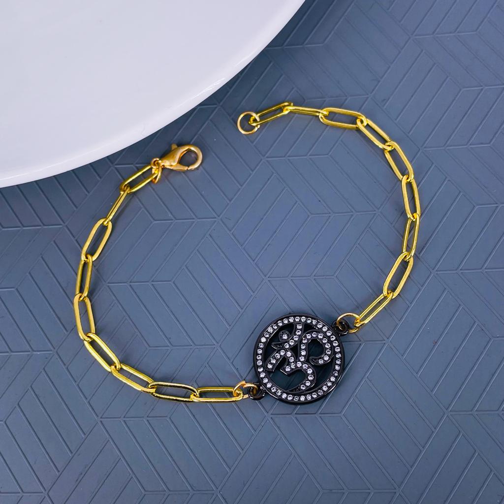 Copper Cubic Zirconia Black Gold Om Bracelet Women