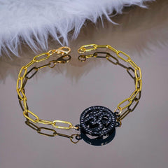 Copper Cubic Zirconia Black Gold Om Bracelet Women