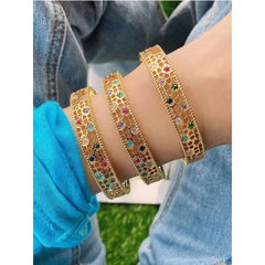 Rainbow Filigree Crystal Gold Copper Cuff Kada Bangle For Women