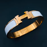 White Enamel Rose Gold Stainless Steel Openable Cuff Kada Bracelet For Women