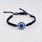 Evil Eye Gold Blue Black Copper Black Threads Adjustable Bracelet
