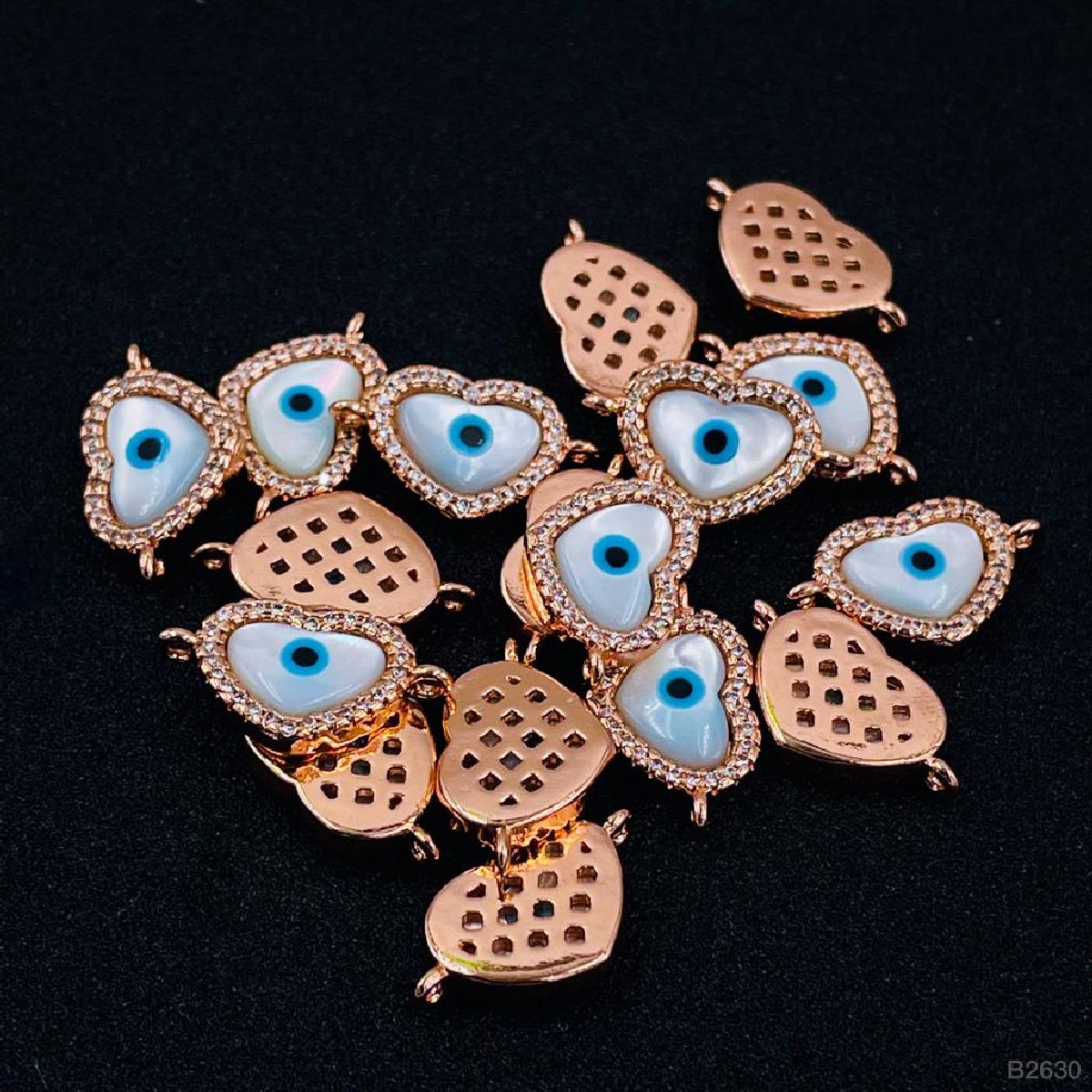 Copper Evil Eye Heart Rose Gold Cubic Zirconia Charm For Women
