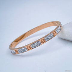 Stainless Steel Cubic Zirconia Rose Gold Screw bangle Cuff Kada Women