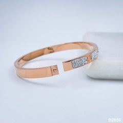 Stainless Steel Cubic Zirconia Rose Gold Screw bangle Cuff Kada Women