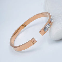 Stainless Steel Cubic Zirconia Rose Gold Screw bangle Cuff Kada Women