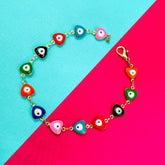 Copper Enamel Evil Eye Heart Gold Multicolour Bracelet For Women