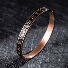 Roman Black Enamel Rose Gold Stainless Steel Openable Bangle Kada