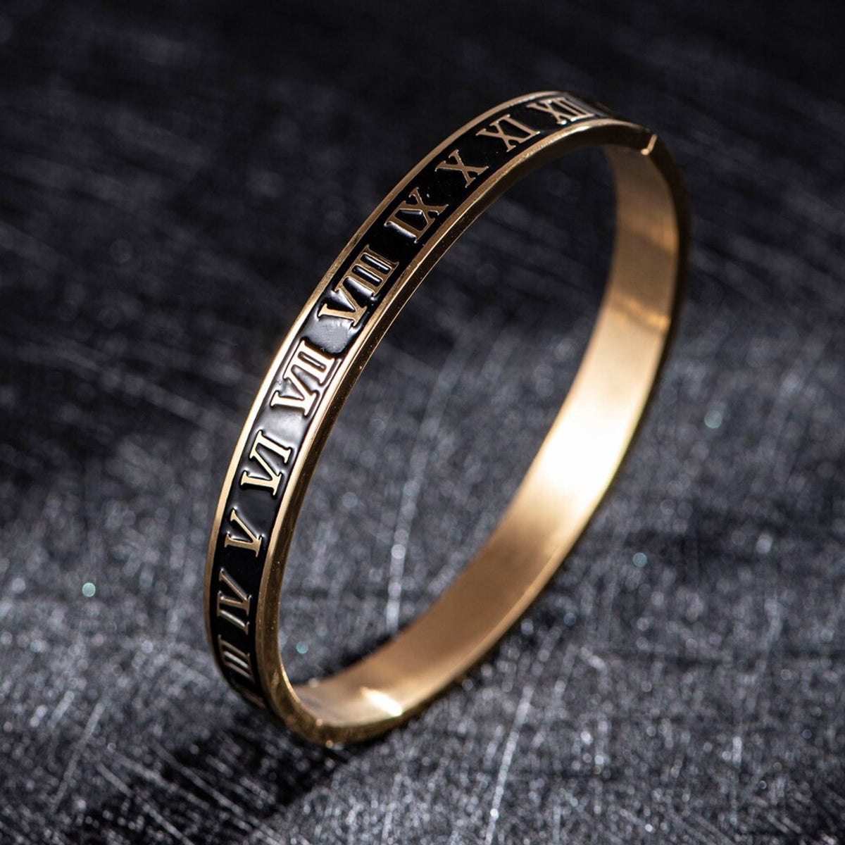 Roman Black Enamel Rose Gold Stainless Steel Openable Bangle Kada
