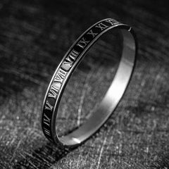 Roman Black Enamel Rose Gold Stainless Steel Openable Bangle Kada