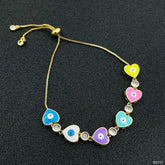 Valentine neon hearts evil eye 18k gold copper adjustable bracelet