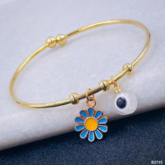 Copper Gold Enamel Green Blue Daisy Evil Eye Bangle Kada Women