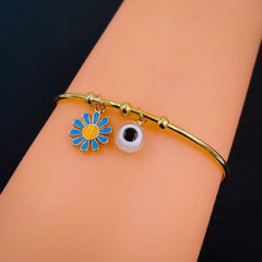 Copper Gold Enamel Green Blue Daisy Evil Eye Bangle Kada Women