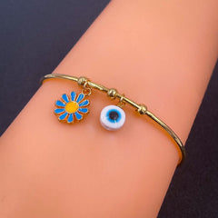 Copper Gold Enamel Green Blue Daisy Evil Eye Bangle Kada Women