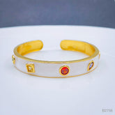 Copper Enamel Gemstone Crystal White Gold Bangle Kada Cuff Women