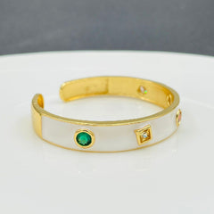 Copper Enamel Gemstone Crystal White Gold Bangle Kada Cuff Women