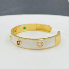 Copper Enamel Gemstone Crystal White Gold Bangle Kada Cuff Women