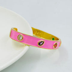 Copper Enamel Gemstone Crystal Pink Gold Bangle Kada Cuff For Women