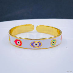 Copper Enamel White Gold Evil Eye Bangle Kada Cuff Adjustable