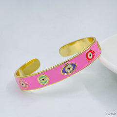 Copper Enamel Pink Gold Evil Eye Bangle Kada Cuff Adjustable For Women