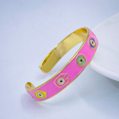 Copper Enamel Pink Gold Evil Eye Bangle Kada Cuff Adjustable For Women