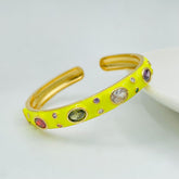 Copper Enamel Yellow Gold Gemstone Crystal Bangle Kada Cuff For Women