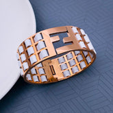 Stainless Steel Rose Gold White Beads Bangle Kada Bracelet For Women