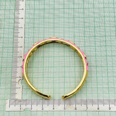 Copper Neon Pop Pink Enamel Multi Stones Gold Cuff Kada Bangle