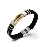 Stainless Steel Rubber Gold Silver Black ID Wrist Band Bracelet Men