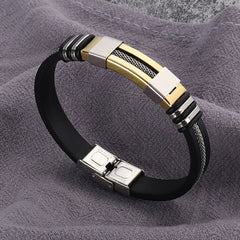 Stainless Steel Rubber Gold Silver Black ID Wrist Band Bracelet Men