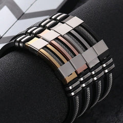 Stainless Steel Rubber Gold Silver Black ID Wrist Band Bracelet Men