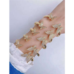 Twin Butterfly Cubic Zirconia 18K Gold Copper Bangle Kada Cuff Women