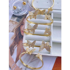 Twin Butterfly Cubic Zirconia 18K Gold Copper Bangle Kada Cuff Women
