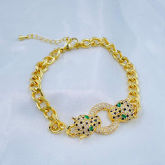 Copper Gold Cubic Zirconia Panther Curb Chain Necklace Women